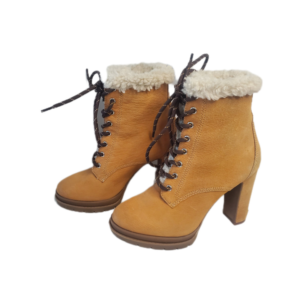 🆓 FREE DKNY camel/brown heeled ankle boot/bootie fleece lined sz 6.5 🆓